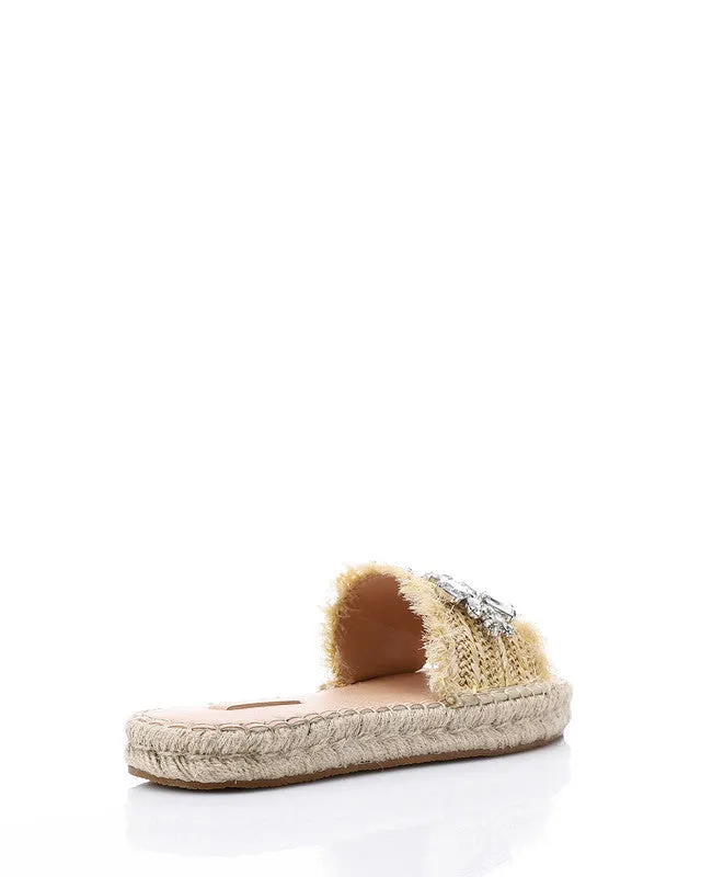 FAN-DJTV-014 Crystal Fringe Espadrille Slide - Light Beige