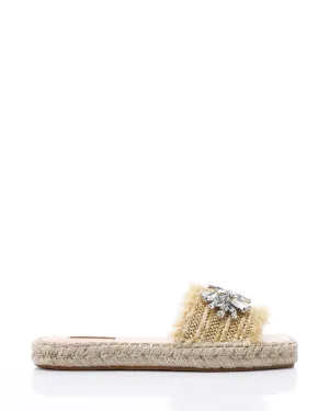 FAN-DJTV-014 Crystal Fringe Espadrille Slide - Light Beige