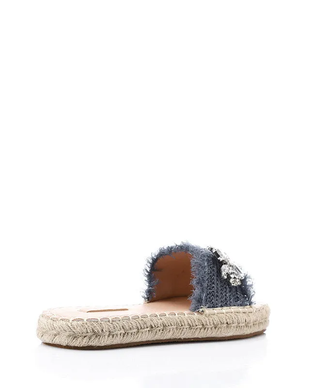 FAN-DJTV-014 Crystal Fringe Espadrille Slide - Light Beige