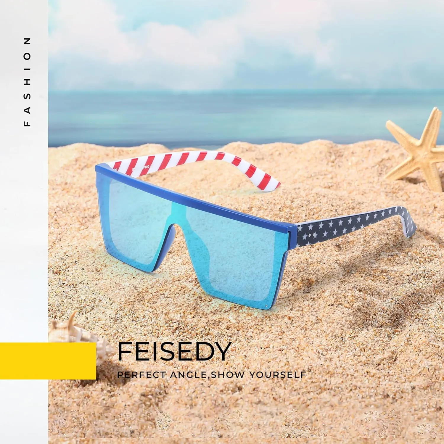 FEISEDY Oversized Sunglasses Mens Womens Flat Top Square Trendy Visor Shades UV400 B2470