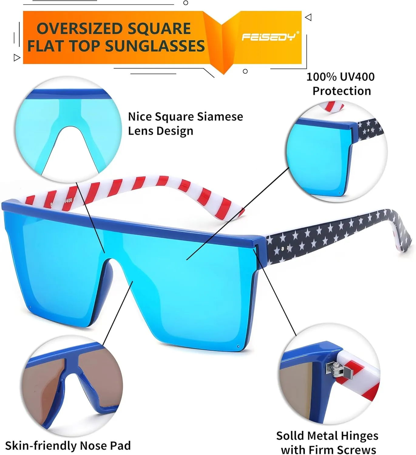 FEISEDY Oversized Sunglasses Mens Womens Flat Top Square Trendy Visor Shades UV400 B2470