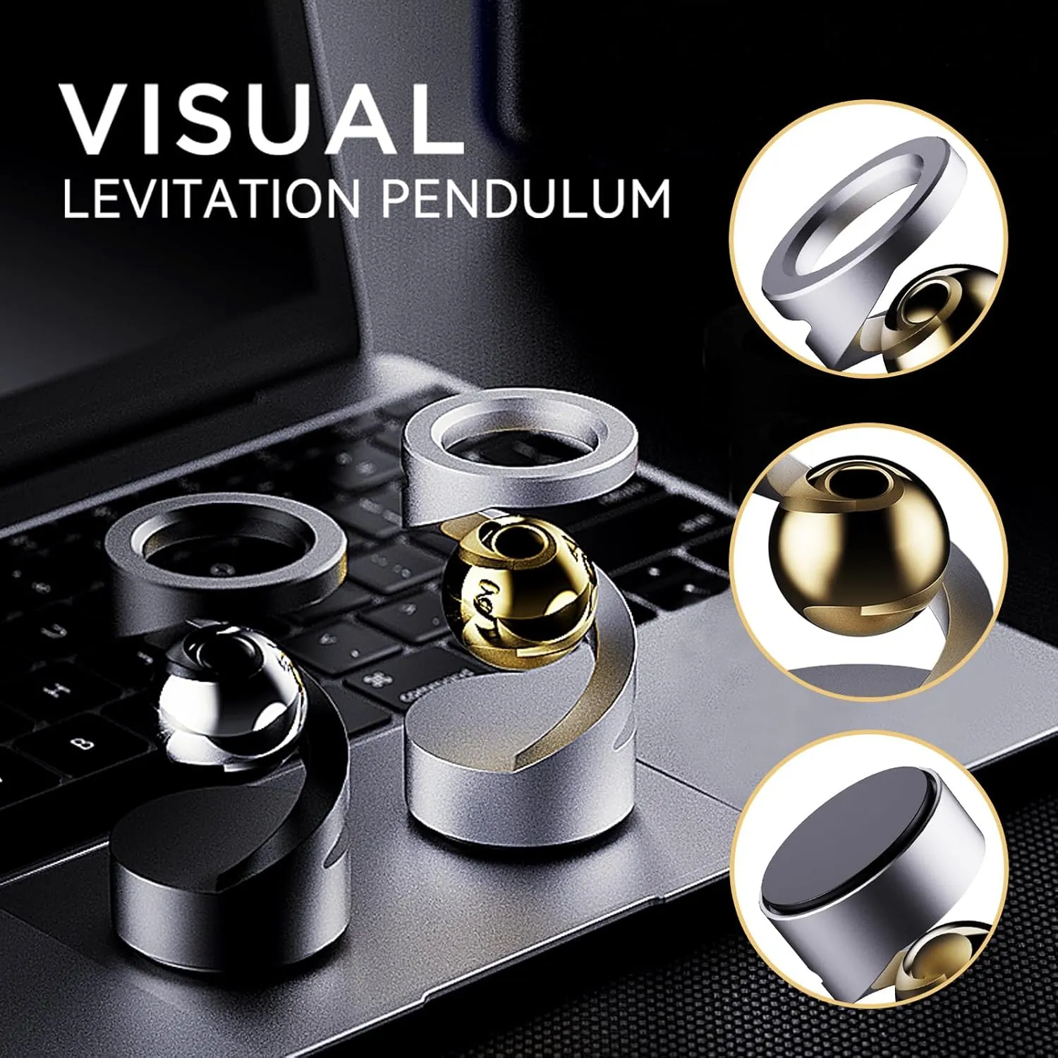 Fidget Toys, Kinetic Desk Toys for Adults, Cool Metal Gravity Resistance Desk Toys, Desktop Sensory Fidget Spinner for Stress Relief in Office, Wait and Communicate（Silver-Gold）