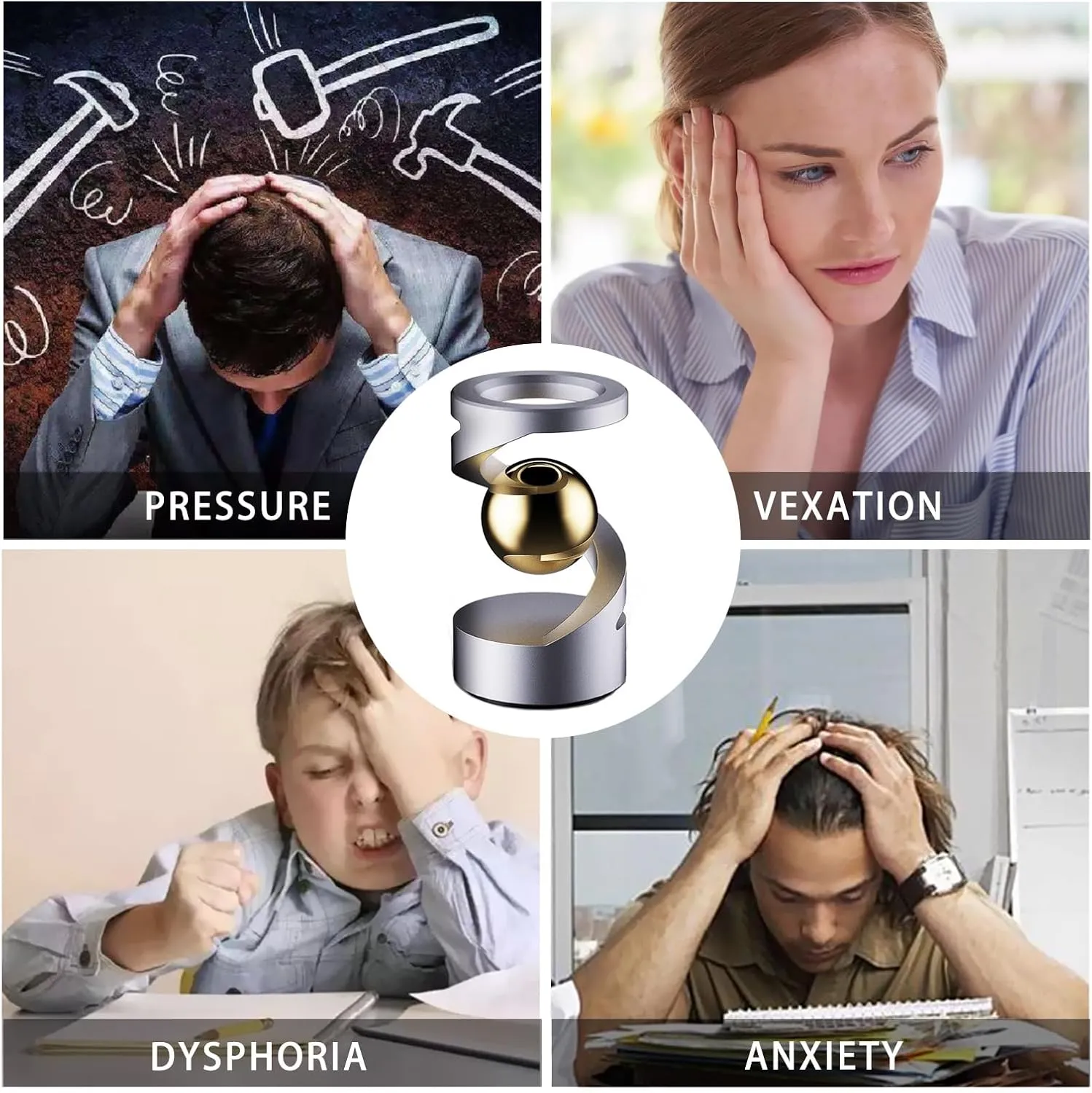 Fidget Toys, Kinetic Desk Toys for Adults, Cool Metal Gravity Resistance Desk Toys, Desktop Sensory Fidget Spinner for Stress Relief in Office, Wait and Communicate（Silver-Gold）
