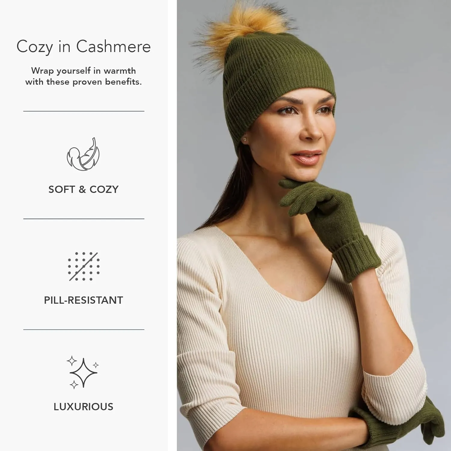 Fishers Finery Women's 100% Cashmere Pom Hat and Glove Set; with Gift Box