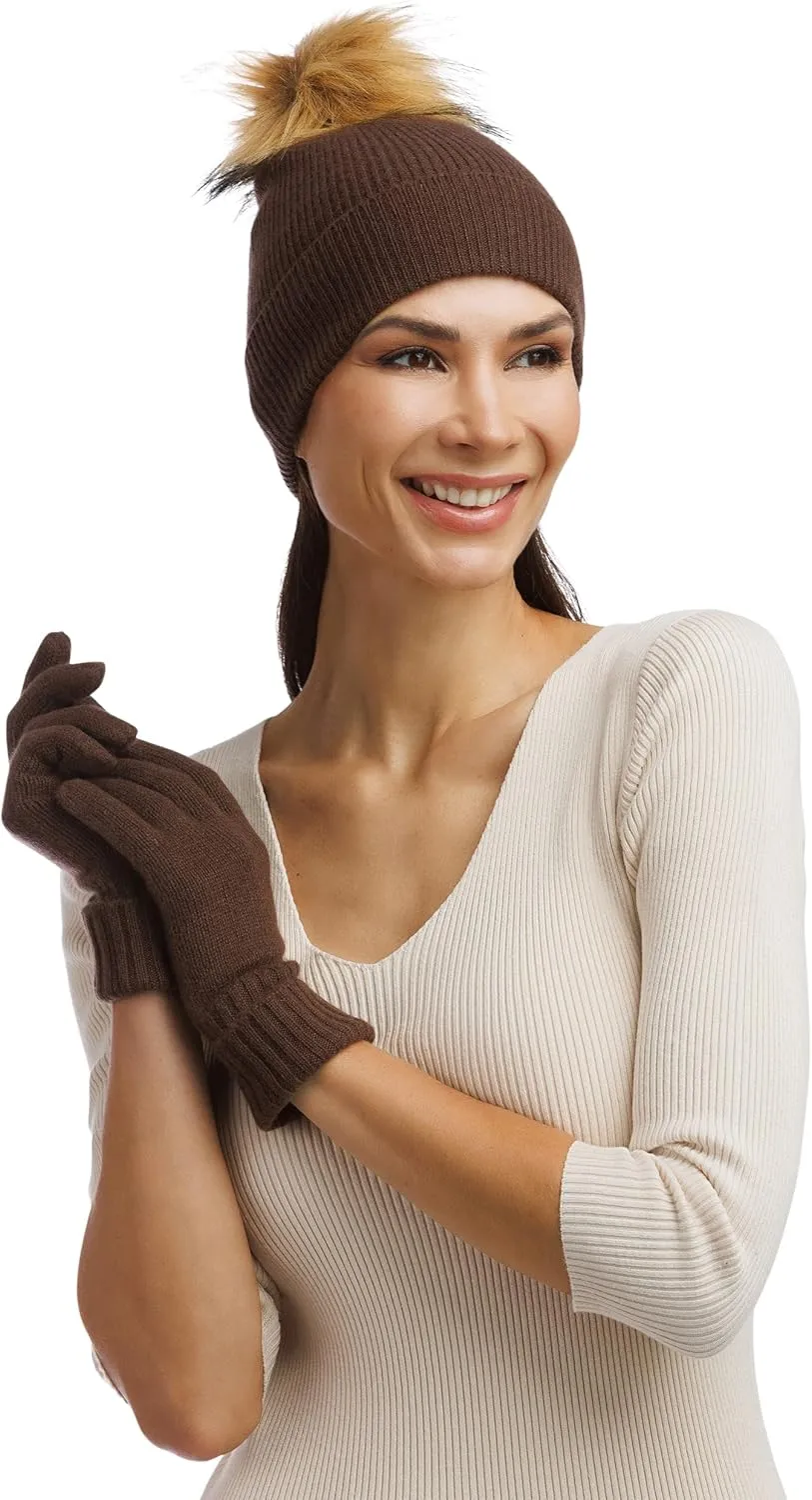 Fishers Finery Women's 100% Cashmere Pom Hat and Glove Set; with Gift Box