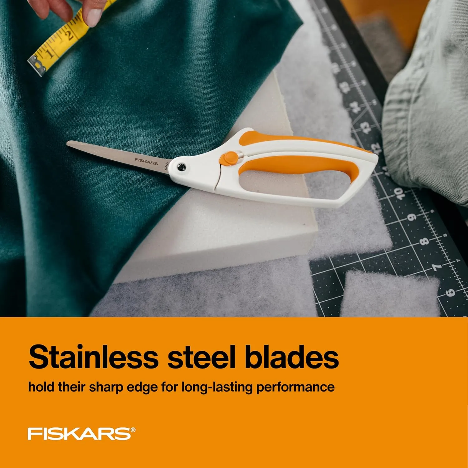 Fiskars Easy Action Fabric Scissors, Stainless Steel Blades for Precision Cuts, Spring-Assited Bent Handle