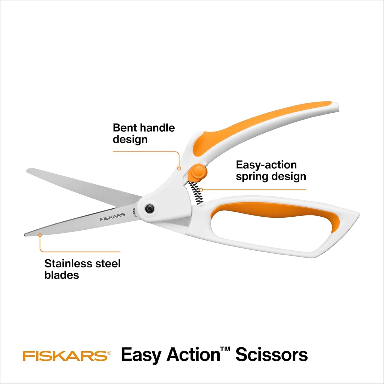 Fiskars Easy Action Fabric Scissors, Stainless Steel Blades for Precision Cuts, Spring-Assited Bent Handle