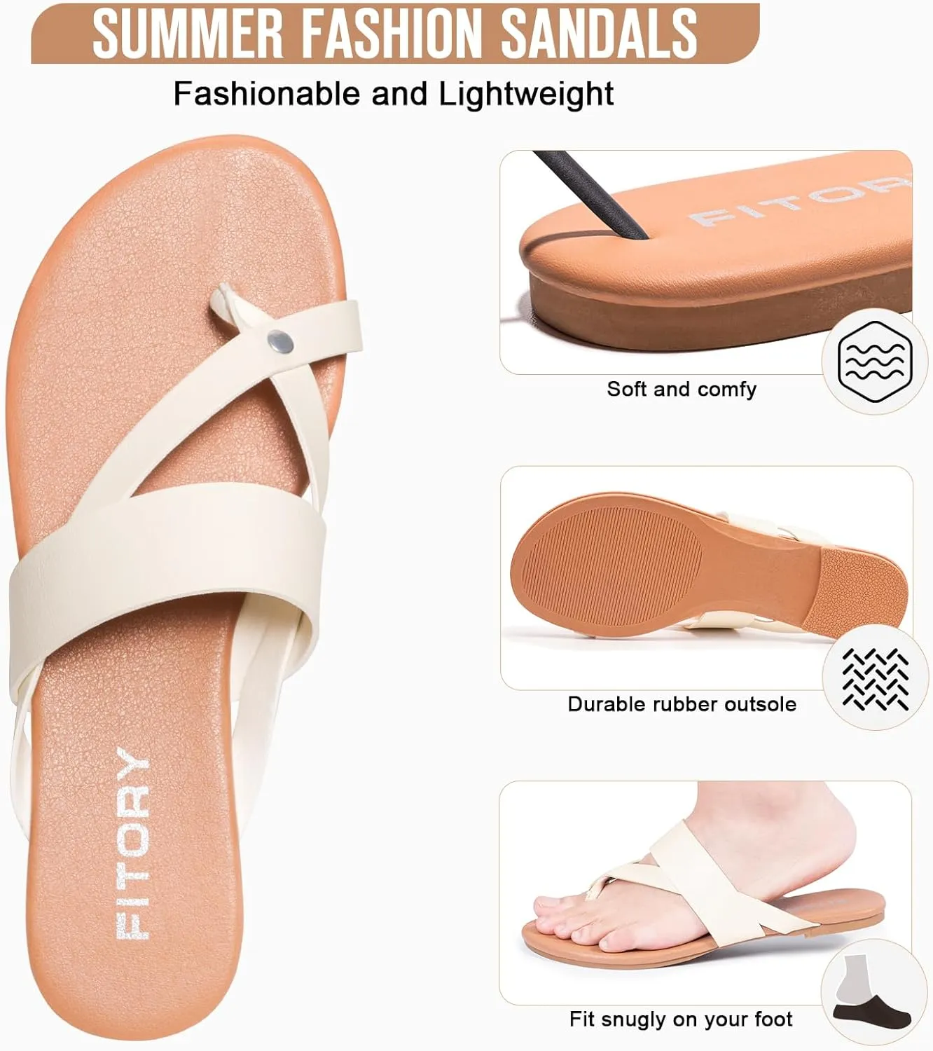 FITORY Womens Flat Sandals With Casual Fashion Slides and Flip Flops Split Toes Style for Lady Summer Size 6-11