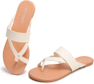 FITORY Womens Flat Sandals With Casual Fashion Slides and Flip Flops Split Toes Style for Lady Summer Size 6-11
