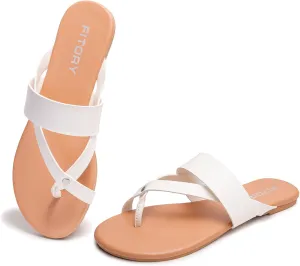 FITORY Womens Flat Sandals With Casual Fashion Slides and Flip Flops Split Toes Style for Lady Summer Size 6-11