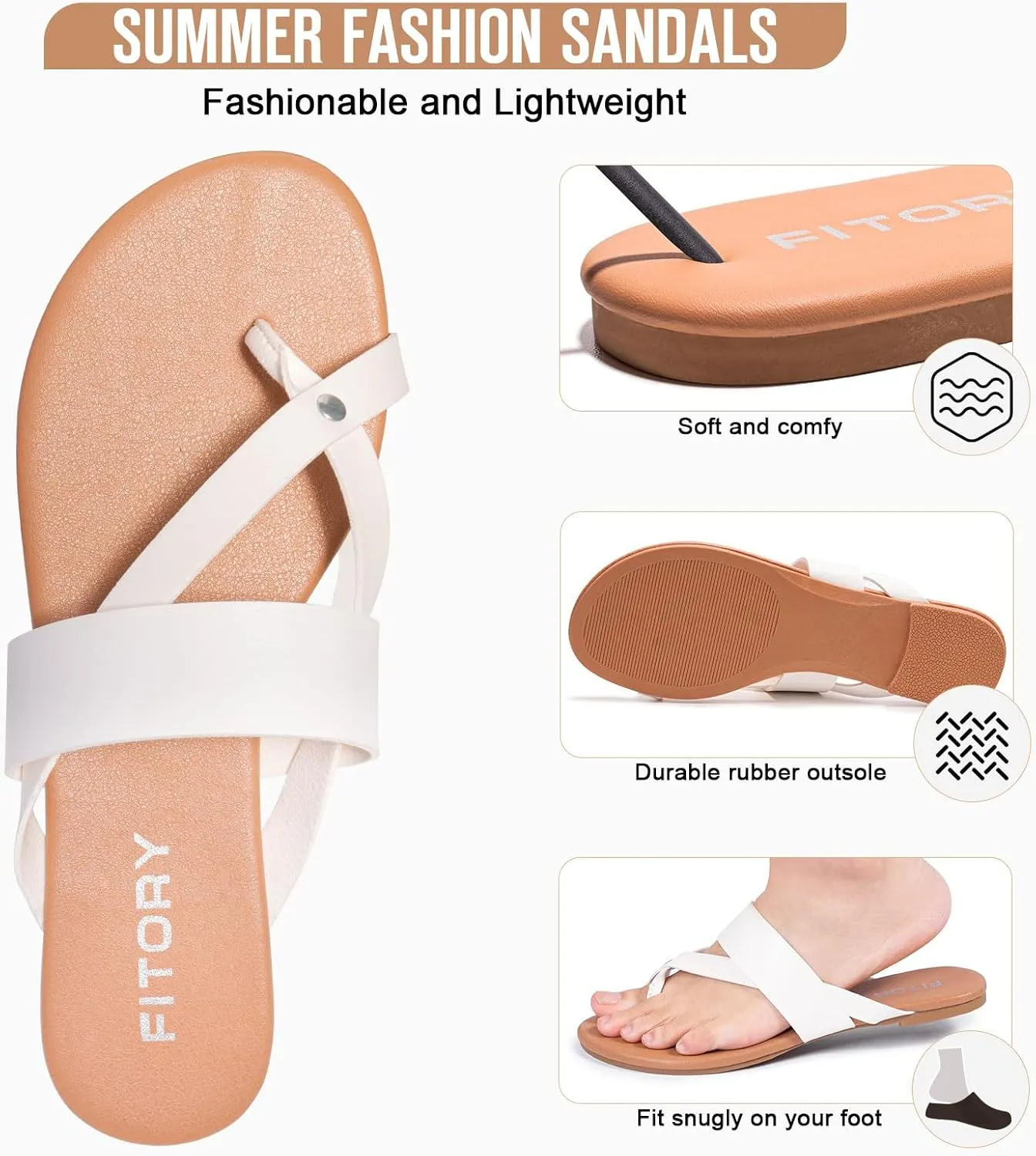 FITORY Womens Flat Sandals With Casual Fashion Slides and Flip Flops Split Toes Style for Lady Summer Size 6-11