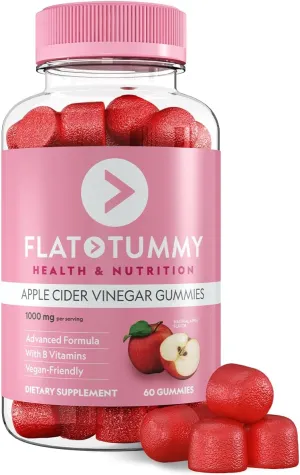 Flat Tummy Apple Cider Vinegar Gummies, 60 Count – ACV Gummies, Detox, Support Gut Health – Vegan-Friendly, Non-GMO - Beet and Pomegranate Superfood Powders, Vitamins B6, B9 & B12
