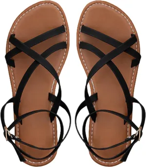 Floerns Women's Fisherman Flat Sandals Ankle Strap Criss Cross Beach Sandals