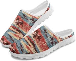 Flower Print Womens Garden Shoes Casual Flats Mules Sneaker Classic Work Loafers with Arch Support US 6-13.5
