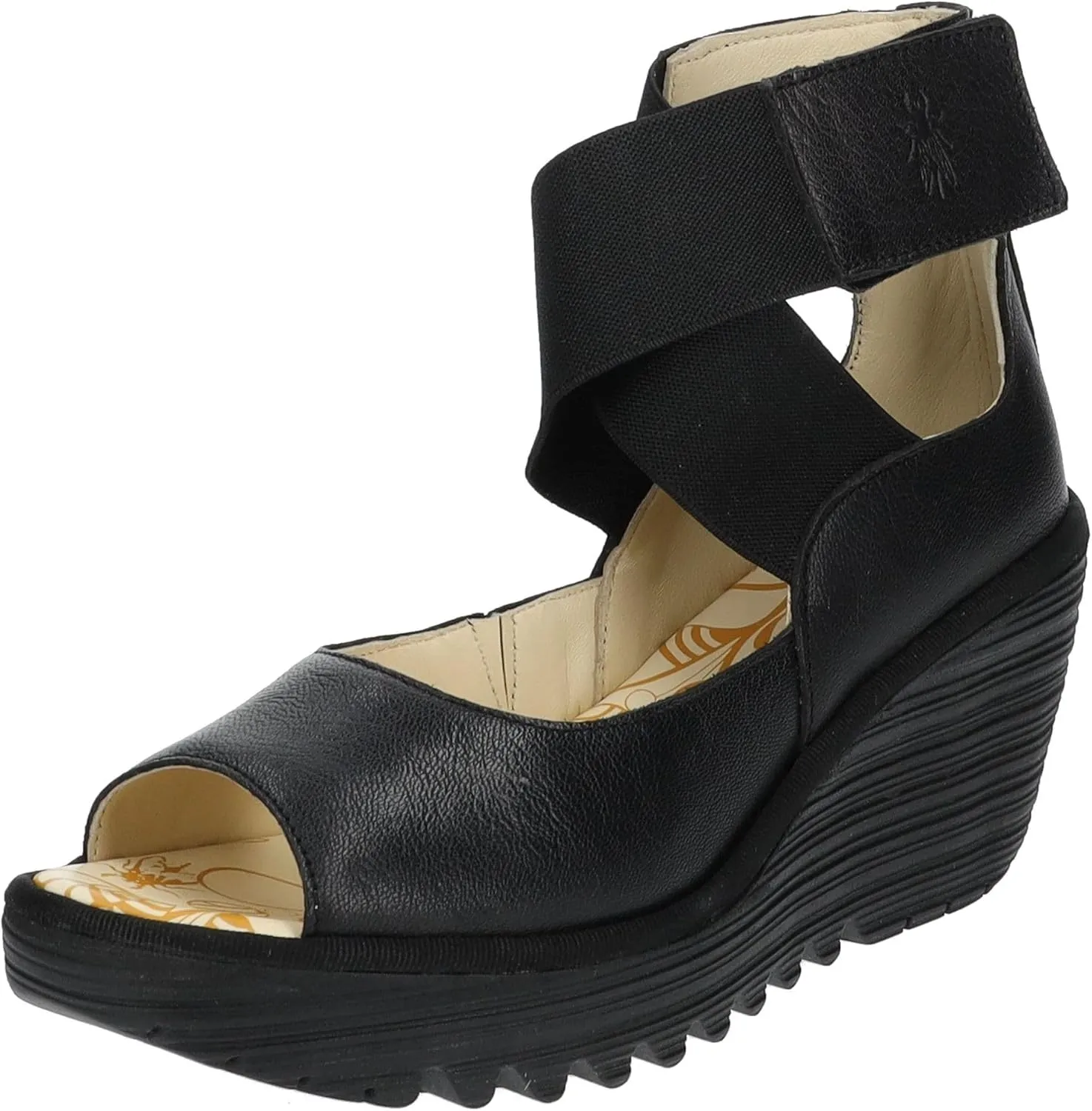 Fly London Women's Wedges Sandal, Black, 7