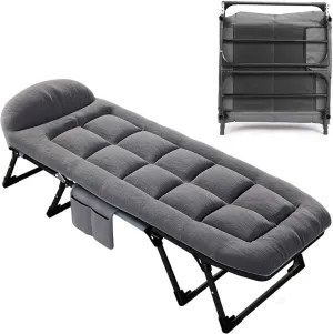 Folding Camping Cot with Mattress, 6-Speed Adjustment, 8 Support Points at The Bottom, Side Storage Bag, can Sit, Lean Or Lie Down, Easy to Store, 170x55x25CM