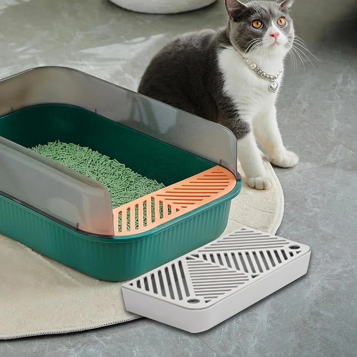 Footboard for Cats Litter Box Reusable Easy Cleaning Keep Room Tidy Compact Size for Home Indoor Litter Pan Pet Litter Box, Flat