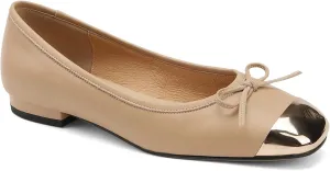 FOWT Simple Mini Square Metal Cap Toe Womens Off-White Flats Comfort Slip on Leather Bow Knot Lightweight Driving Shallow Shoes Fall Ladies Dressy Shoes for Uniform Travel, US Size 4-10.5 M