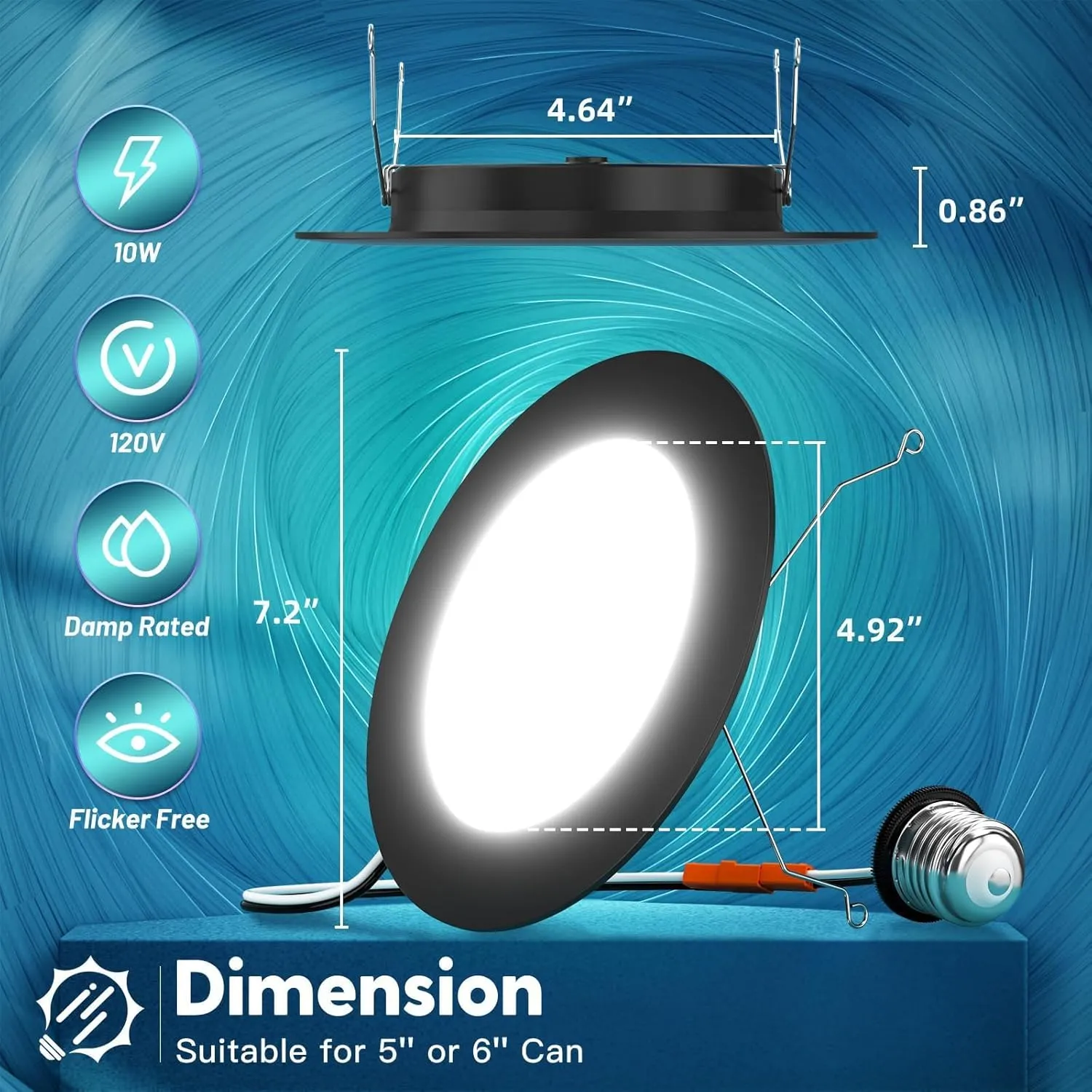 FREELICHT 24 Pack Retrofit LED Recessed Lighting 6 Inch, Selectable 2700K/3000K/4000K/5000K/6000K, Dimmable Flat LED Can Lights, 10W=110W, 1000LM, IC & Damp Rated, ETL & FCC, Black