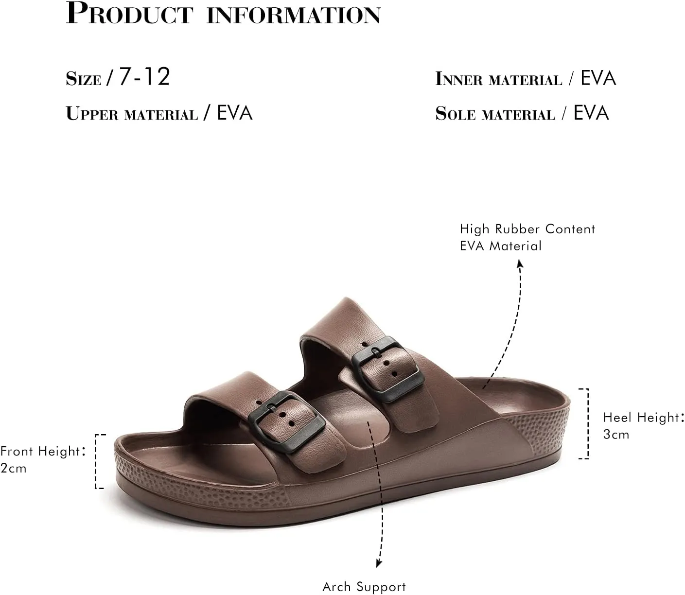 FUNKYMONKEY Men's Comfort Slides Double Buckle Adjustable EVA Flat Sandals