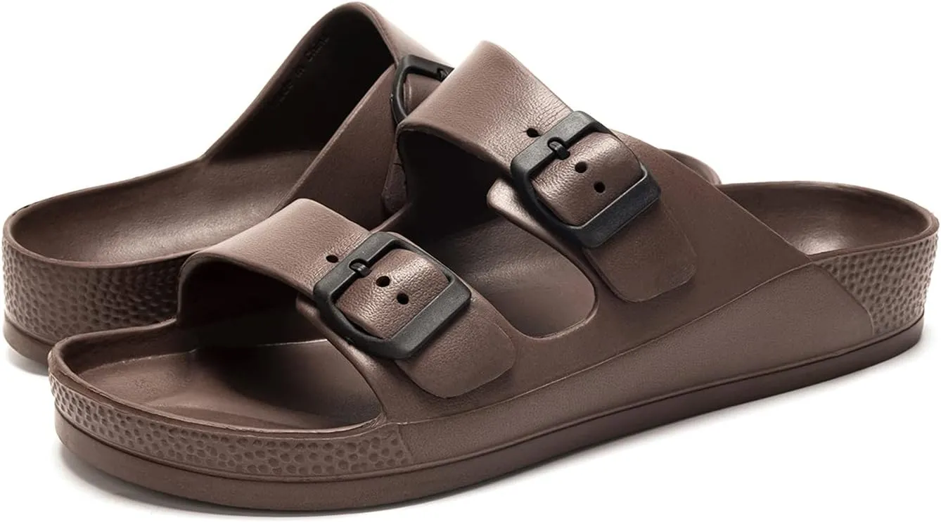 FUNKYMONKEY Men's Comfort Slides Double Buckle Adjustable EVA Flat Sandals