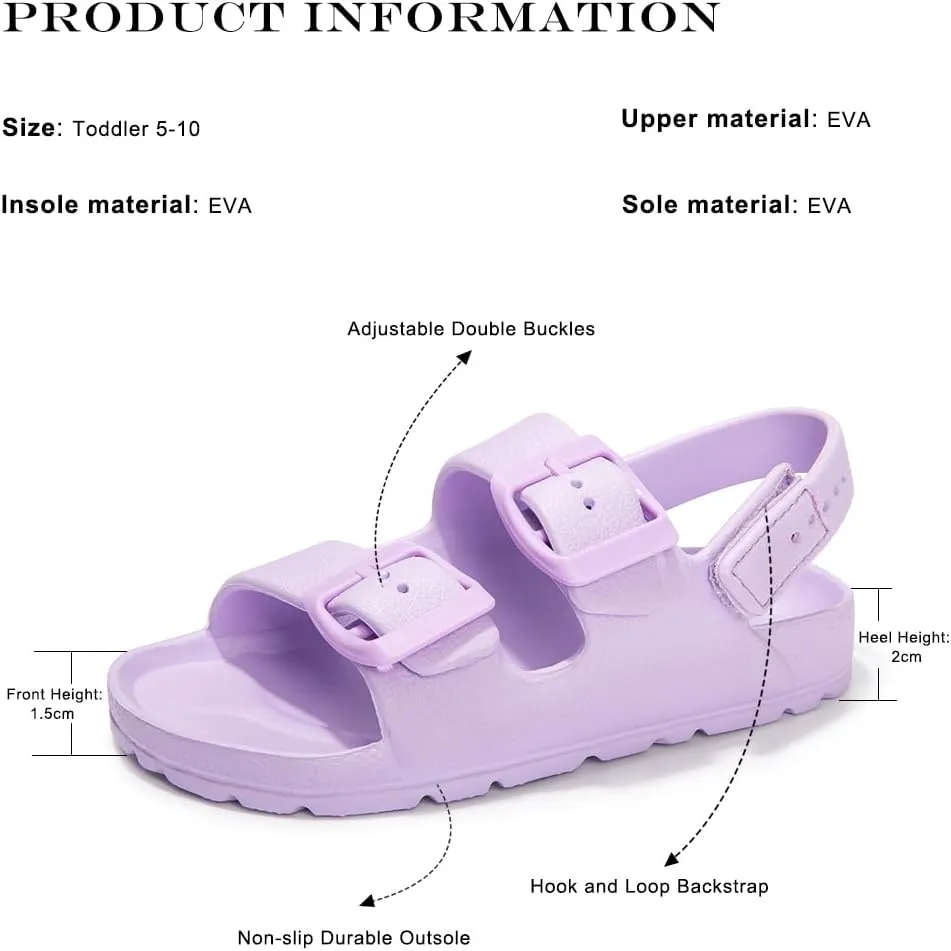 FUNKYMONKEY Unisex-Child Slides Double Buckle Adjustable EVA Flat Sandals for Boys Girls