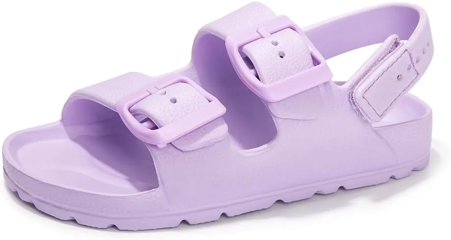 FUNKYMONKEY Unisex-Child Slides Double Buckle Adjustable EVA Flat Sandals for Boys Girls