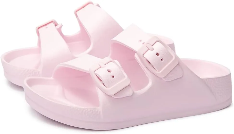 FUNKYMONKEY Unisex-Child Slides Double Buckle Adjustable EVA Flat Sandals for Boys Girls