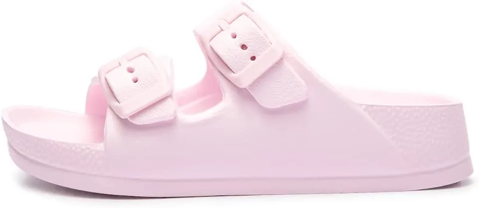 FUNKYMONKEY Unisex-Child Slides Double Buckle Adjustable EVA Flat Sandals for Boys Girls
