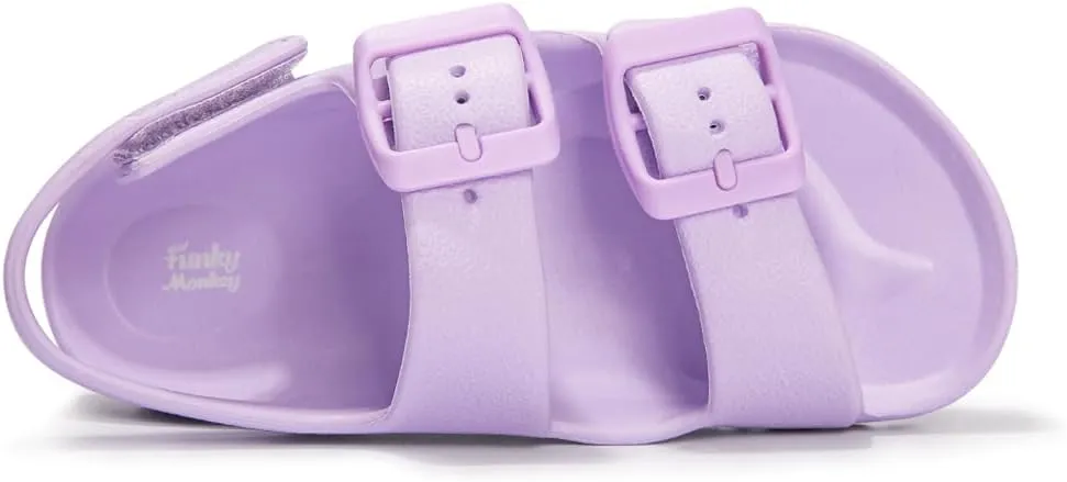 FUNKYMONKEY Unisex-Child Slides Double Buckle Adjustable EVA Flat Sandals for Boys Girls