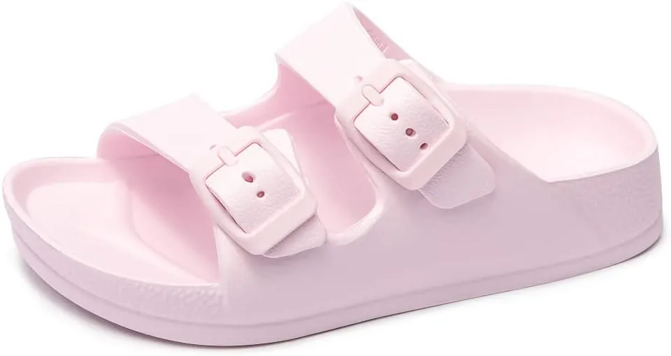 FUNKYMONKEY Unisex-Child Slides Double Buckle Adjustable EVA Flat Sandals for Boys Girls