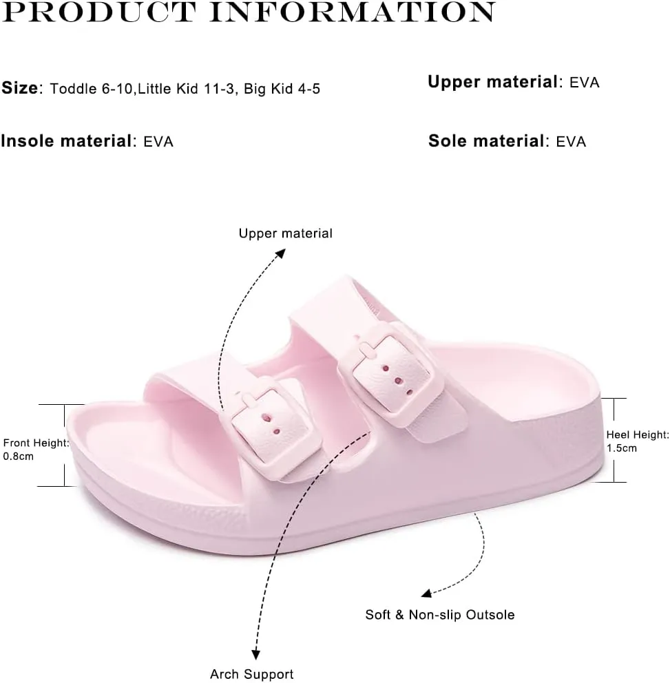 FUNKYMONKEY Unisex-Child Slides Double Buckle Adjustable EVA Flat Sandals for Boys Girls