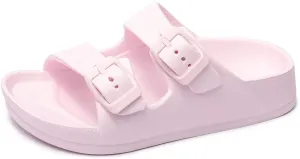 FUNKYMONKEY Unisex-Child Slides Double Buckle Adjustable EVA Flat Sandals for Boys Girls