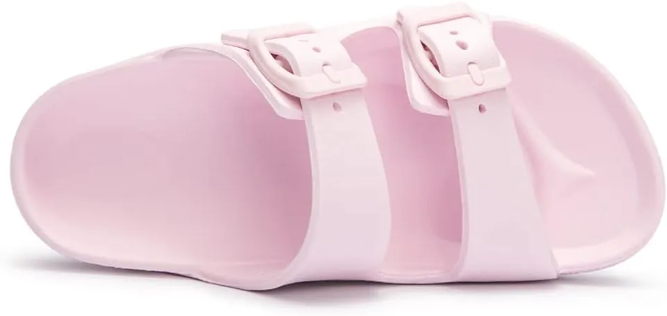 FUNKYMONKEY Unisex-Child Slides Double Buckle Adjustable EVA Flat Sandals for Boys Girls