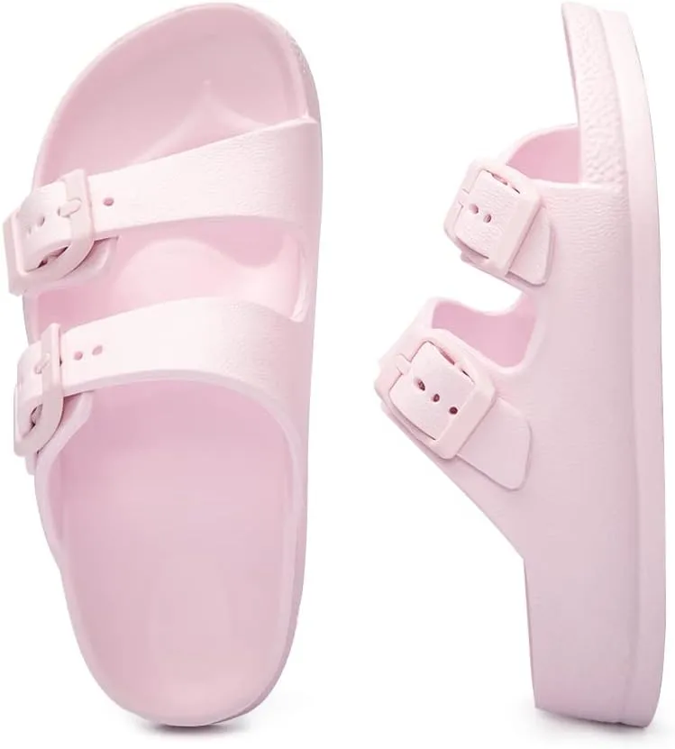 FUNKYMONKEY Unisex-Child Slides Double Buckle Adjustable EVA Flat Sandals for Boys Girls