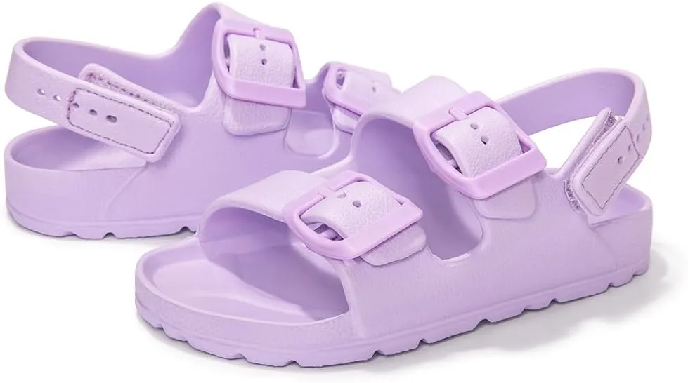FUNKYMONKEY Unisex-Child Slides Double Buckle Adjustable EVA Flat Sandals for Boys Girls