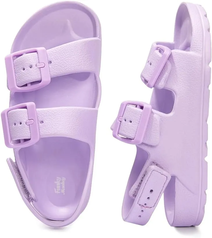 FUNKYMONKEY Unisex-Child Slides Double Buckle Adjustable EVA Flat Sandals for Boys Girls