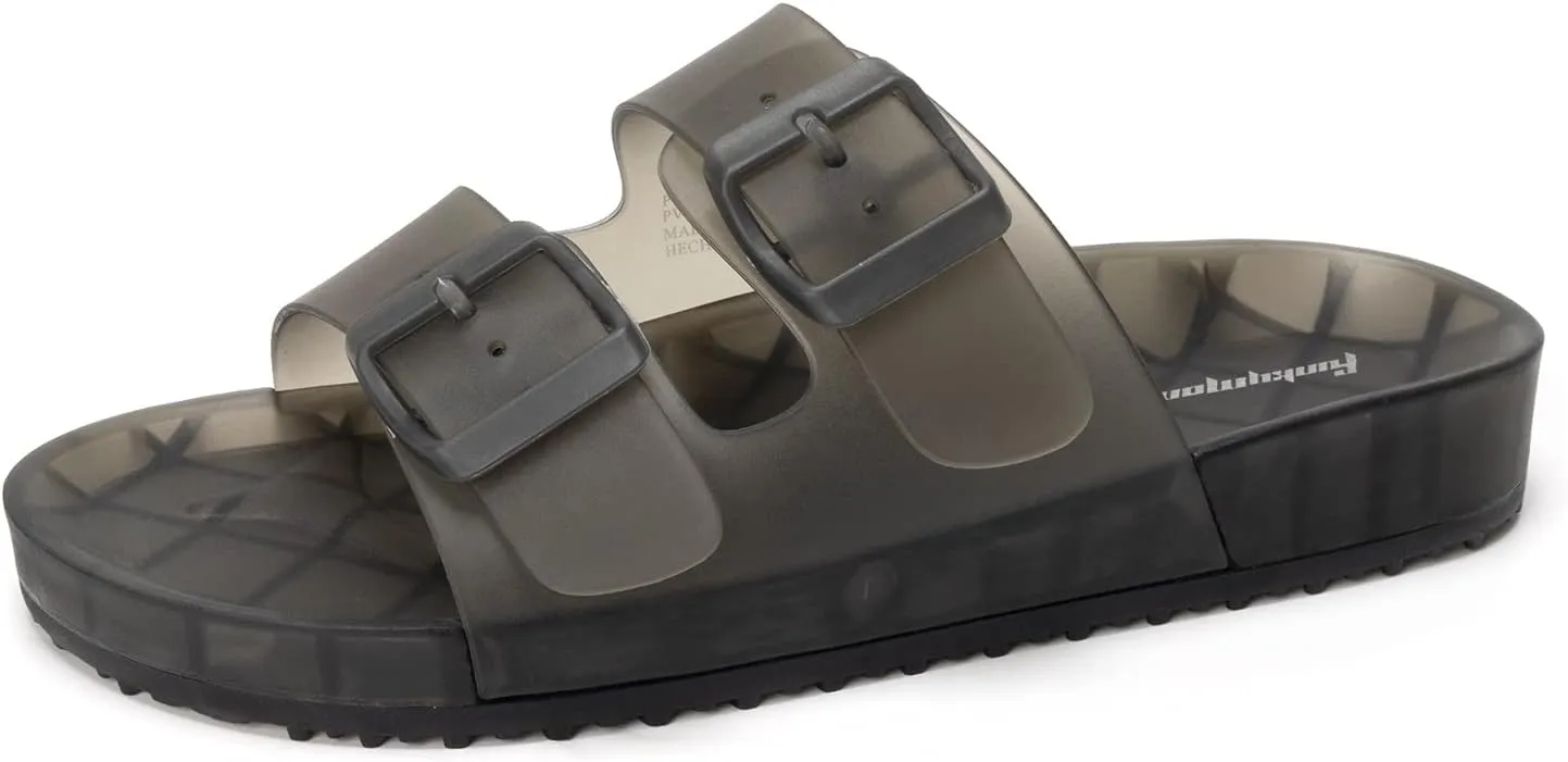 FUNKYMONKEY Women's Comfort Slides Double Buckle Adjustable Plastics Flat Sandals