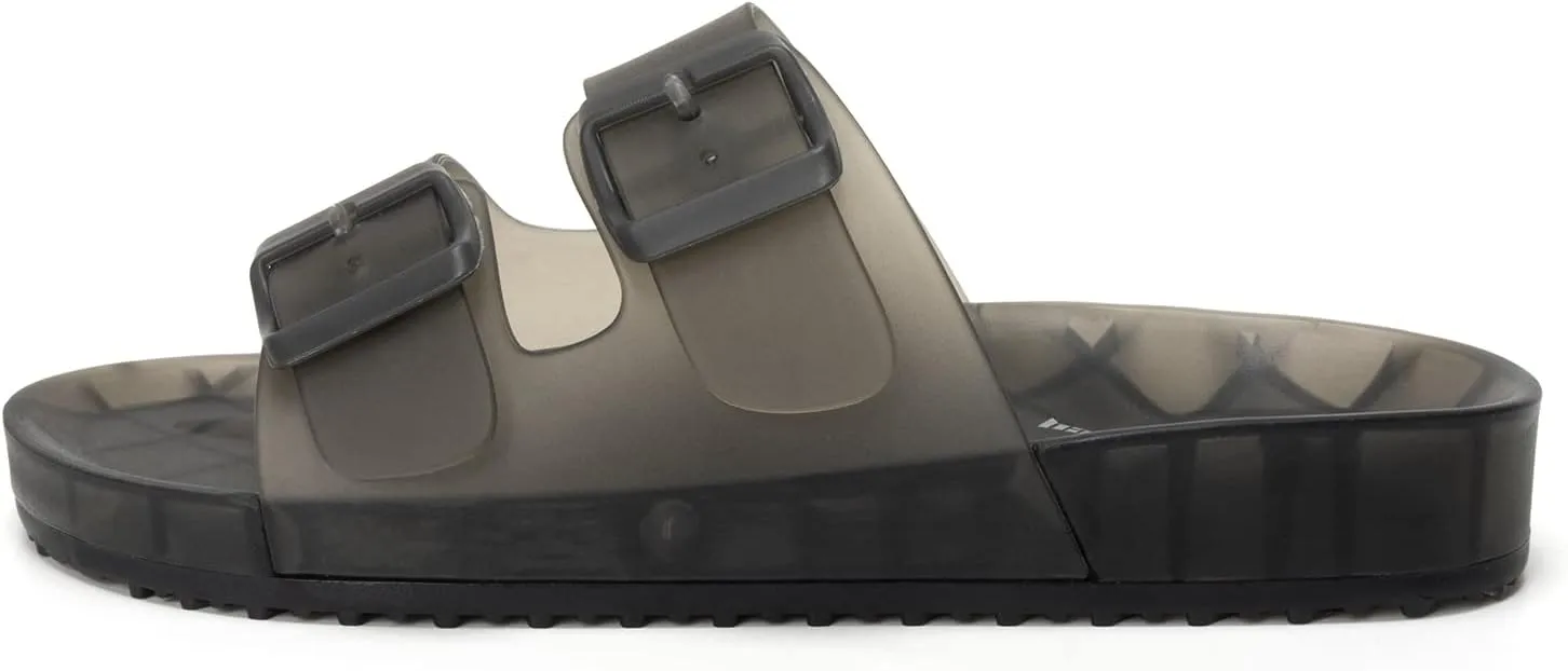 FUNKYMONKEY Women's Comfort Slides Double Buckle Adjustable Plastics Flat Sandals