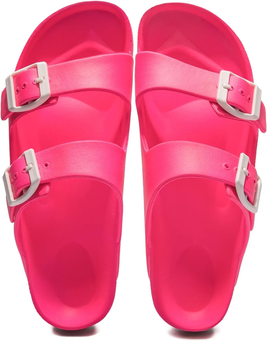 FUNKYMONKEY Women's Comfort Slides Double Buckle Adjustable Plastics Flat Sandals