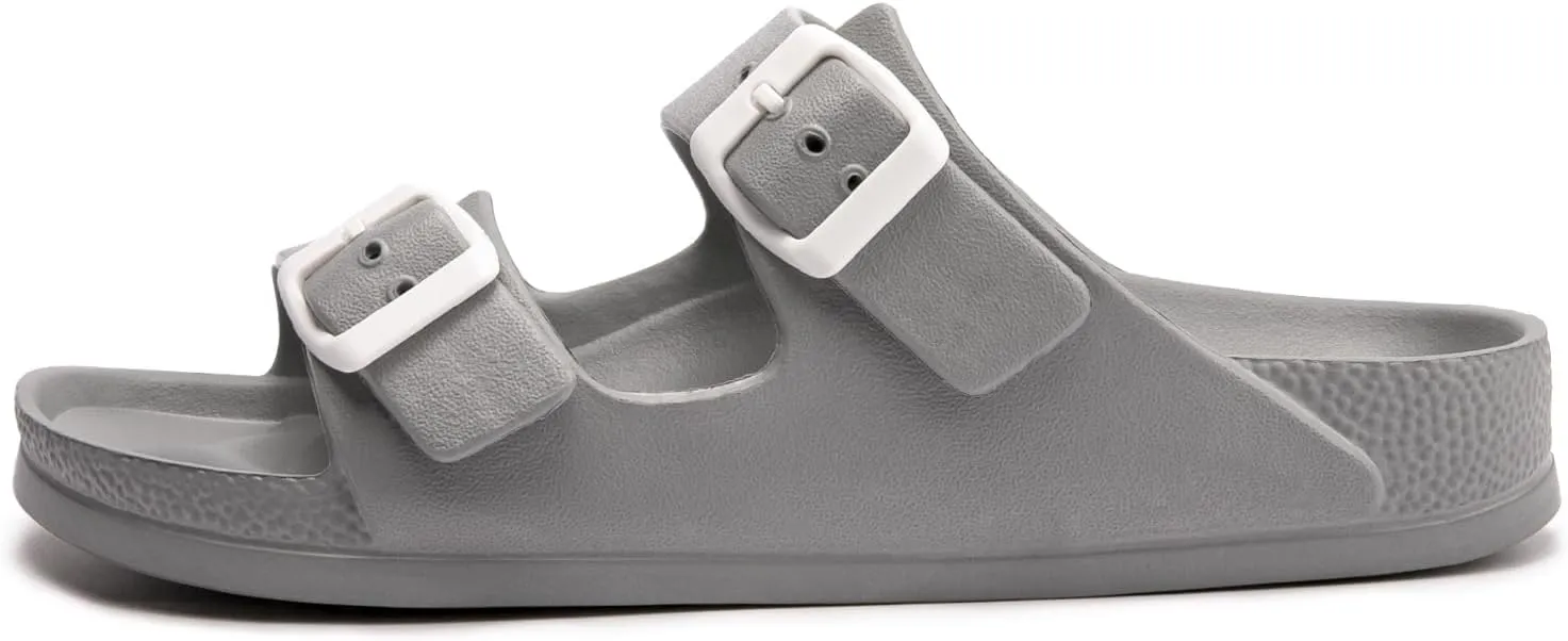 FUNKYMONKEY Women's Comfort Slides Double Buckle Adjustable Plastics Flat Sandals