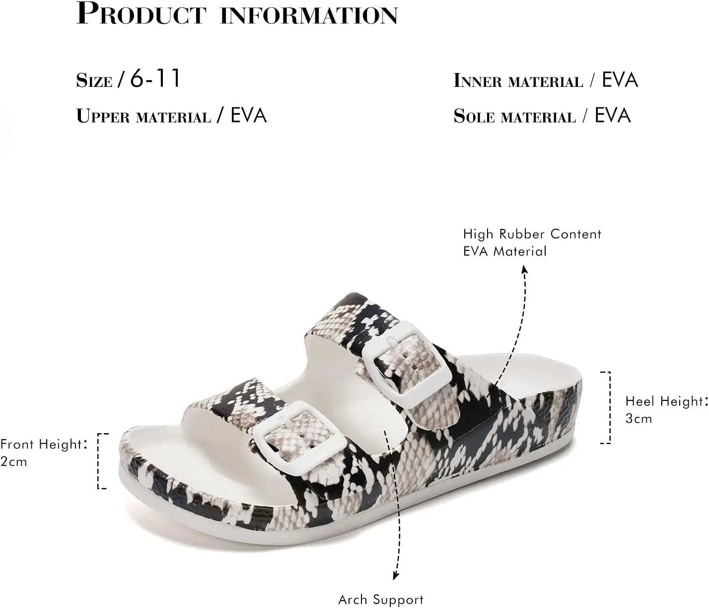 FUNKYMONKEY Women's Comfort Slides Double Buckle Adjustable Plastics Flat Sandals