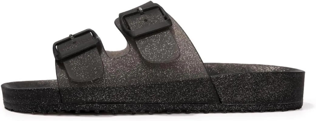 FUNKYMONKEY Women's Comfort Slides Double Buckle Adjustable Plastics Flat Sandals