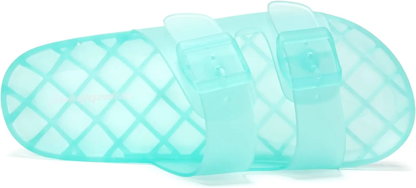 FUNKYMONKEY Women's Comfort Slides Double Buckle Adjustable Plastics Flat Sandals