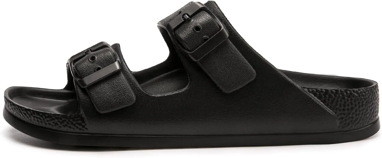 FUNKYMONKEY Women's Comfort Slides Double Buckle Adjustable Plastics Flat Sandals