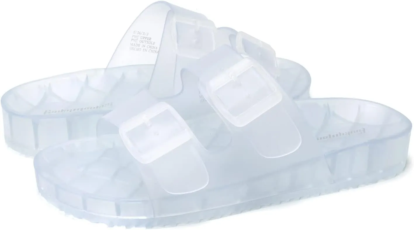 FUNKYMONKEY Women's Comfort Slides Double Buckle Adjustable Plastics Flat Sandals