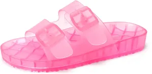 FUNKYMONKEY Women's Comfort Slides Double Buckle Adjustable Plastics Flat Sandals