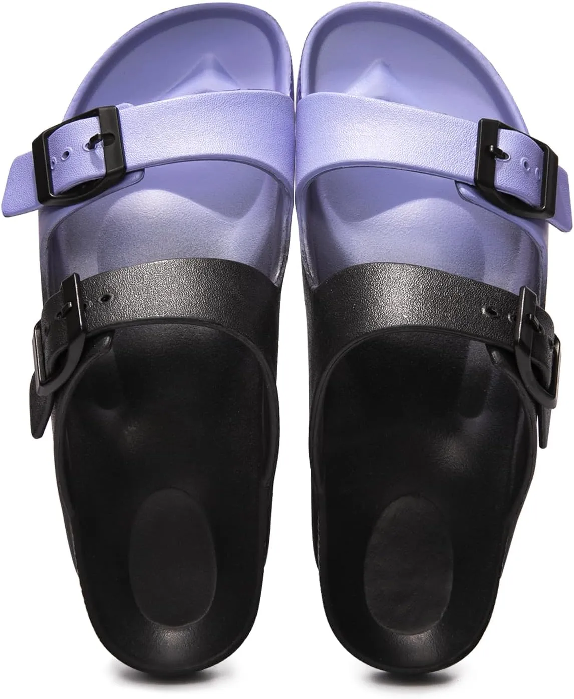 FUNKYMONKEY Women's Comfort Slides Double Buckle Adjustable Plastics Flat Sandals
