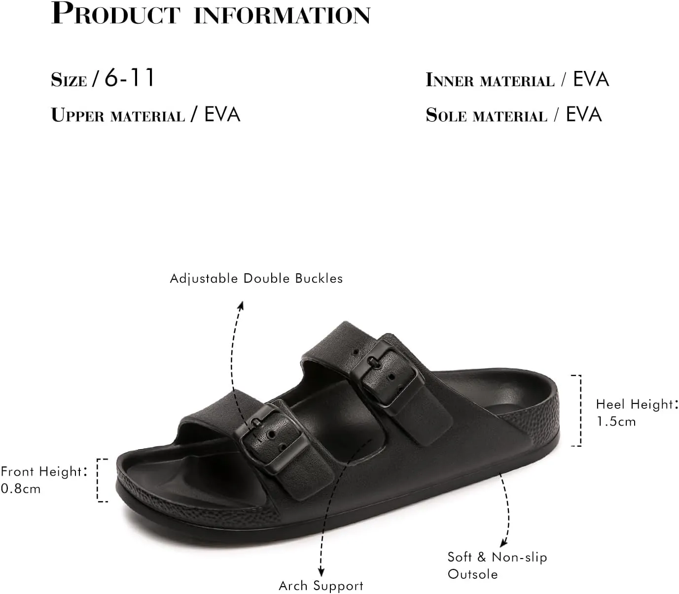 FUNKYMONKEY Women's Comfort Slides Double Buckle Adjustable Plastics Flat Sandals