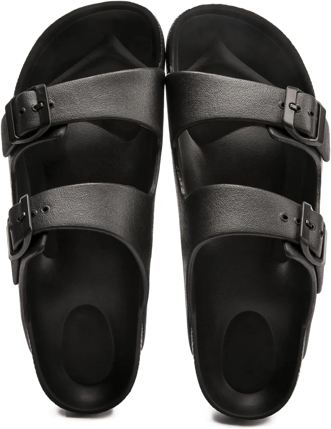 FUNKYMONKEY Women's Comfort Slides Double Buckle Adjustable Plastics Flat Sandals